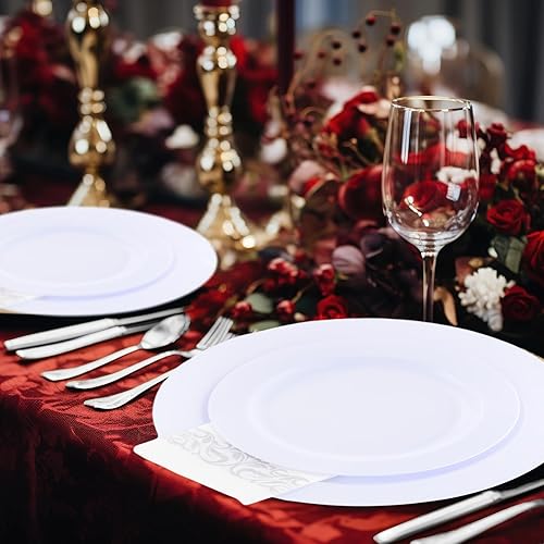 Miniatura 5 de Jinei Juego de vajilla blanca de 700 piezas para 100 invitados, incluye 100 platos de cena blancos, 100 platos de postre, 100 servilletas de papel,