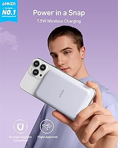 Anker 621 Magnetic Portable Charger (MagGo), 5,000mAh Wireless Power Bank with USB-C Cable, Magsafe-Compatible Battery Pack for iPhone 16/15/14/13/12 Series