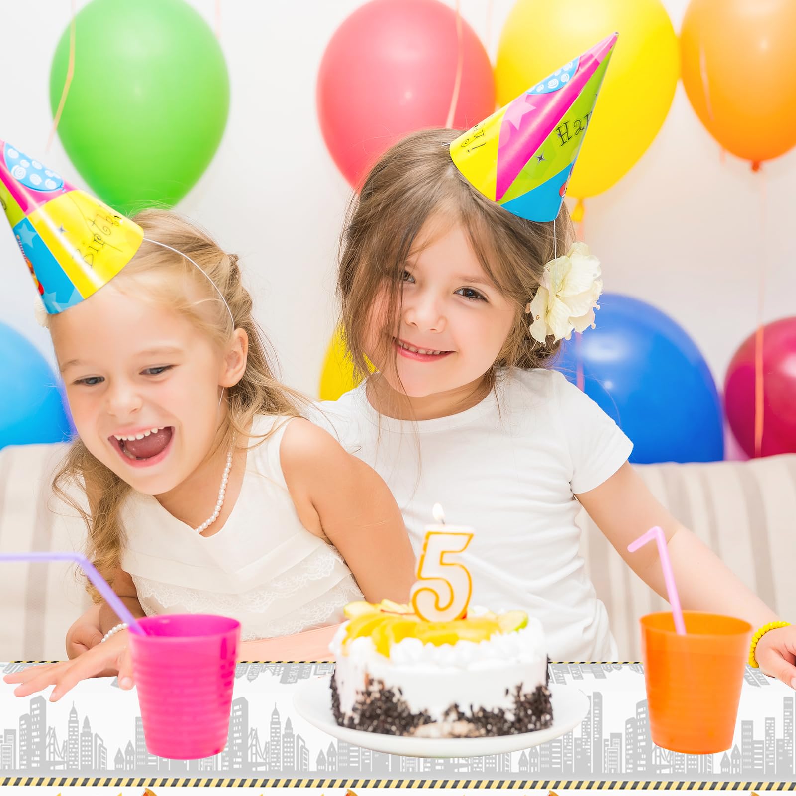 ParPix Tovaglia per escavatore, decorazione per il compleanno dei bambini, 137 x 274 cm, in plastica, impermeabile