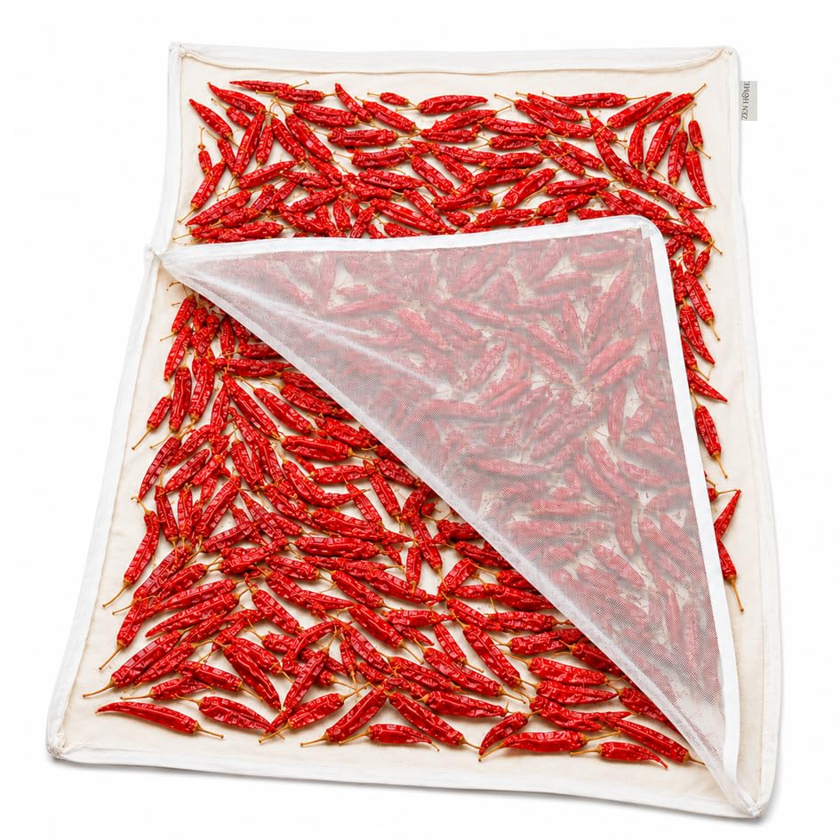 Image of ZEN HOME Cotton Sun Drying Cloth with Net,Large Size,75x100cm,Pack of 1 | Cotton Fabric with Protective Net Cover and zipper for Papad, Millets, Rice & Spices, Bird Protection