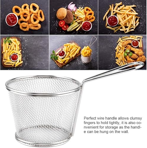 Miniatura 5 de Mini cesta para freír papas fritas, cesta de malla de alambre de acero inoxidable de 4 pulgadas para el hogar, cocina, colador de alimentos, papas
