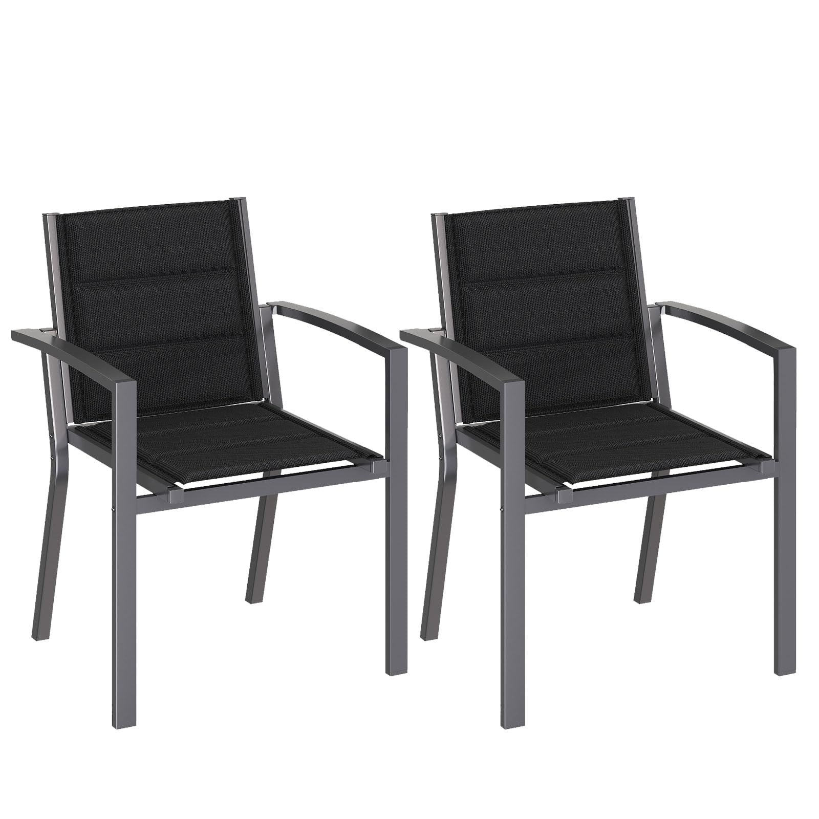 JUMMICO Stackable Garden Chair, Aluminium Frame with Comfort Seat in Textilene, Low Seat Height with Armrests for Balcony and Patio
