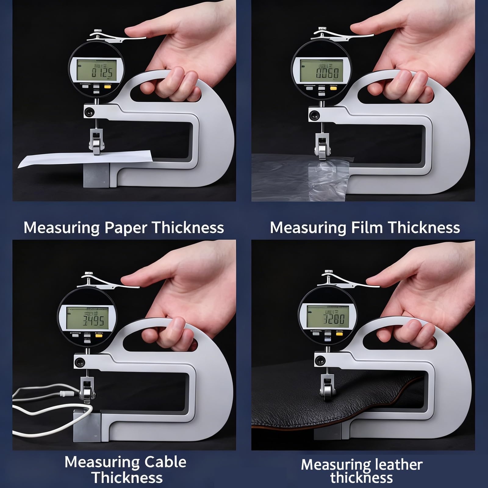 Medidor electrónico digital de grosor de 0 a 10 mm, resolución de 0,001 mm, precisión de ± 0,009 mm, para medir papel de cuero, película de tela