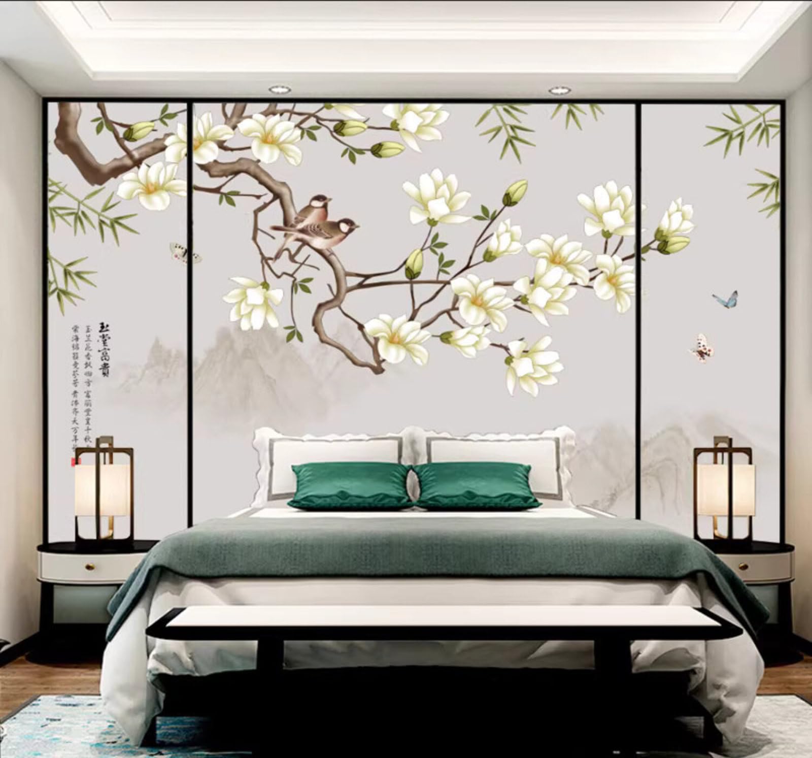 Minimalist Hand Drawn Elegant Flowers and Birds Butterflies 3D Wallpaper Easy Install Feature Office Living Room Sofa Bedroom TV Background Wall Decoration-250cm×170cm