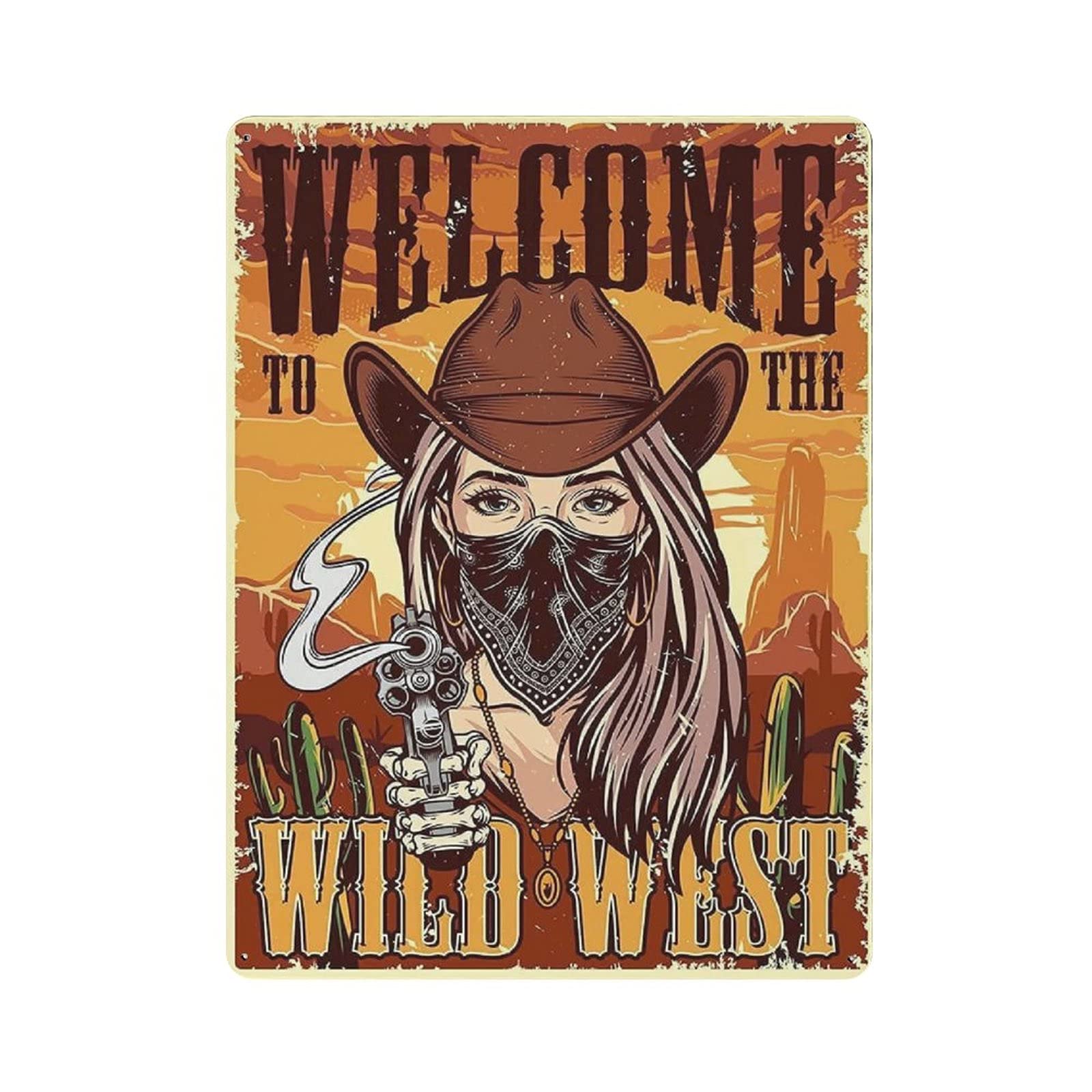 Metal Tin Sign Welcome to The Wild West Vintage Tin Poster Metal Sign Wall Decoration Country Kitchen Home Garage Decor 16"x12"