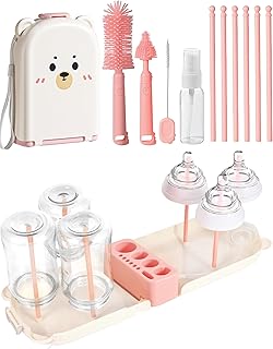 7-in-1 Travel Baby Bottle Cleaning Kit - Compact Essential for Flying & Hygiene (Pink)
