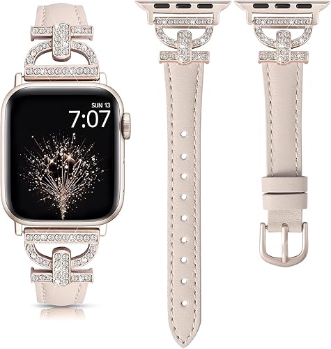 TOYOUTHS Correa de cuero compatible con Apple Watch Band 3840414244451.929 in, correa delgada y elegante para mujer con hebilla de metal de diamante
