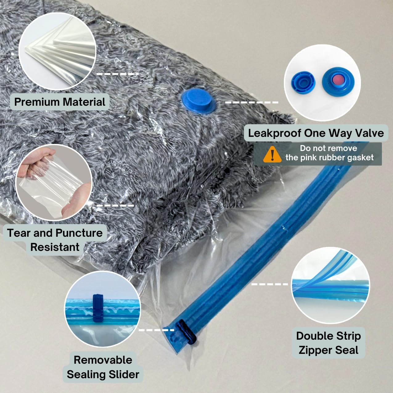 6 XL Jumbo Vacuum Storage Bags with Pump, Extra Large Compression Space Saver for Comforter, Duvet, Blanket, Bedding Storage, Vacuum Seal Bags for Clothing, Luggage Closet Organizer - Image 5