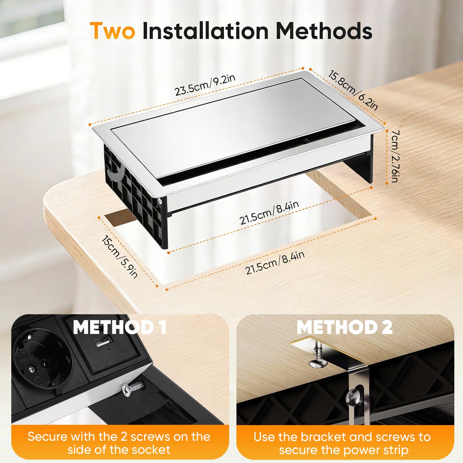 Tira de alimentación retráctil 5 en 1 con 3 compartimentos, 1 USB-C y 1 USB-A PD de 10 W, conector de aluminio integrado para mesa, zócalo retráctil, enchufe de mesa con cable de 1,8 m para cocina