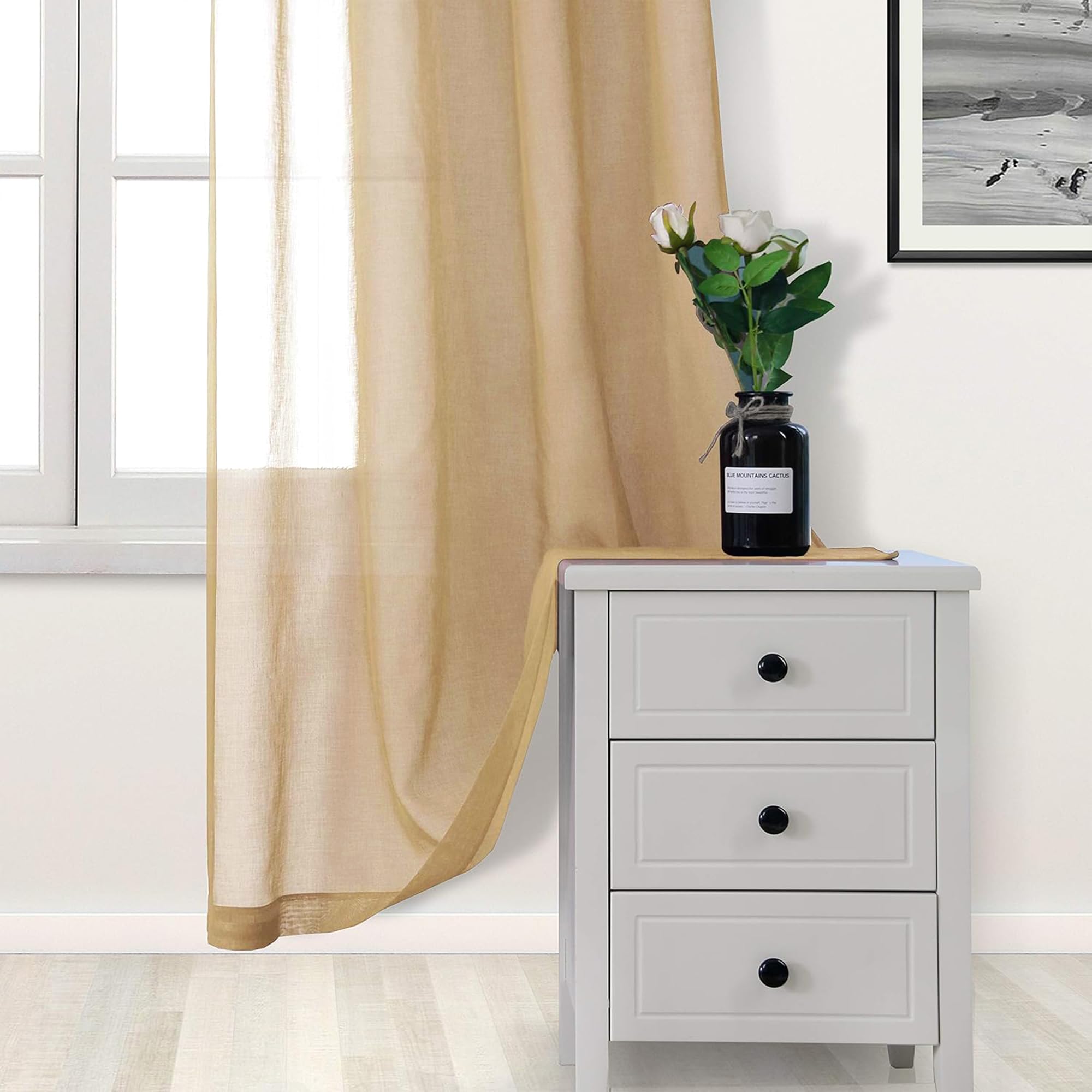 DWCN Cortinas semitransparentes de Gasa para Dormitorio y Sala de Estar, 132 x 213 cm de Largo, Juego de 2 Paneles