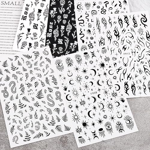 Miniatura 3 de 10 hojas de calcomanías de uñas góticas 3D, autoadhesivas, diseño de estrellas, luna y serpiente, decoración de uñas para mujeres, consejos de