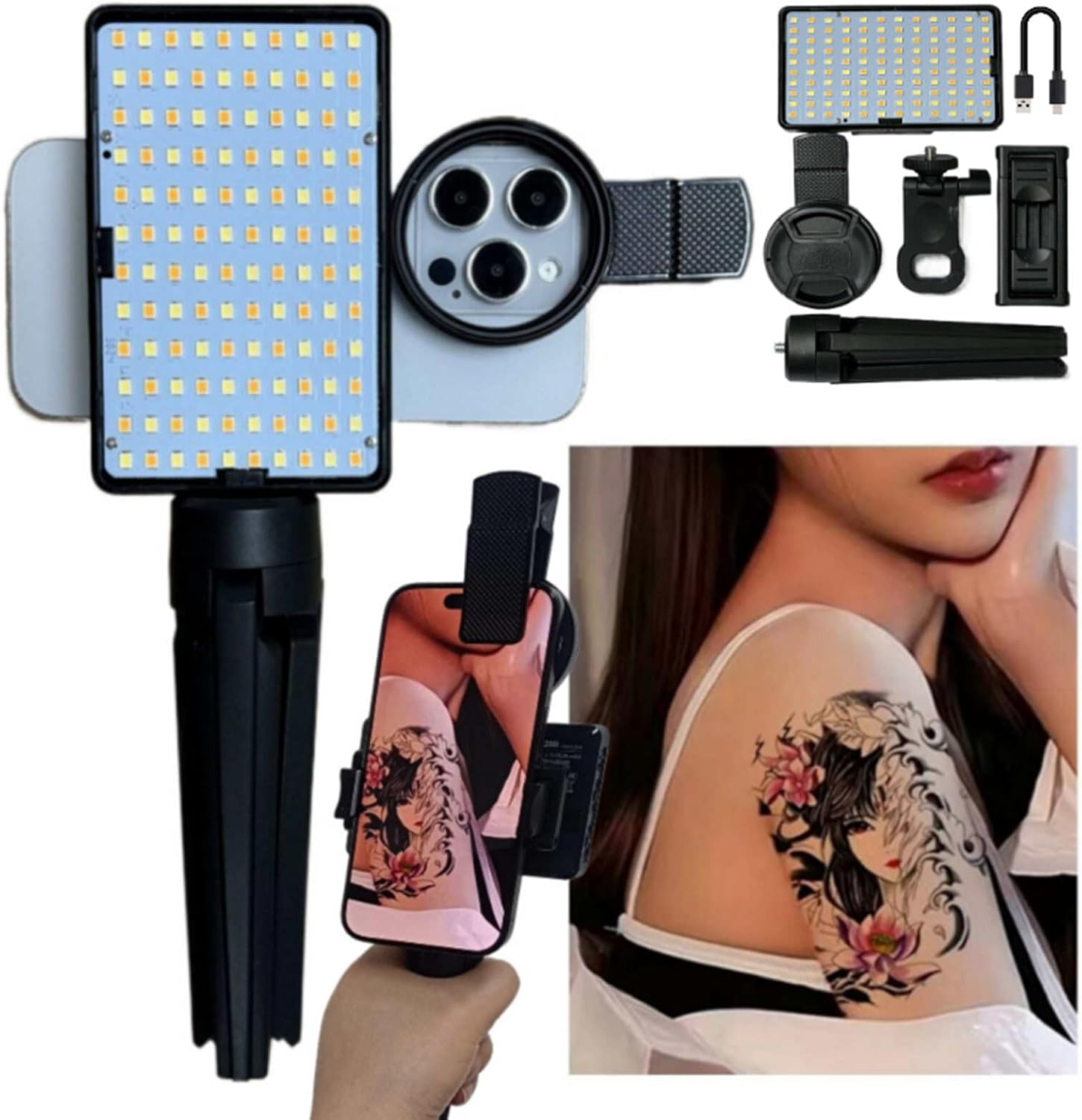 Phone Shoot Selfie Light,Polarizing CPL Filter,Clip Fill Light CPL Polarized Lens Adjust Brightness Removing Reflective Photographic Video Light for Tattoo Art, Food,Jewelry Shooting