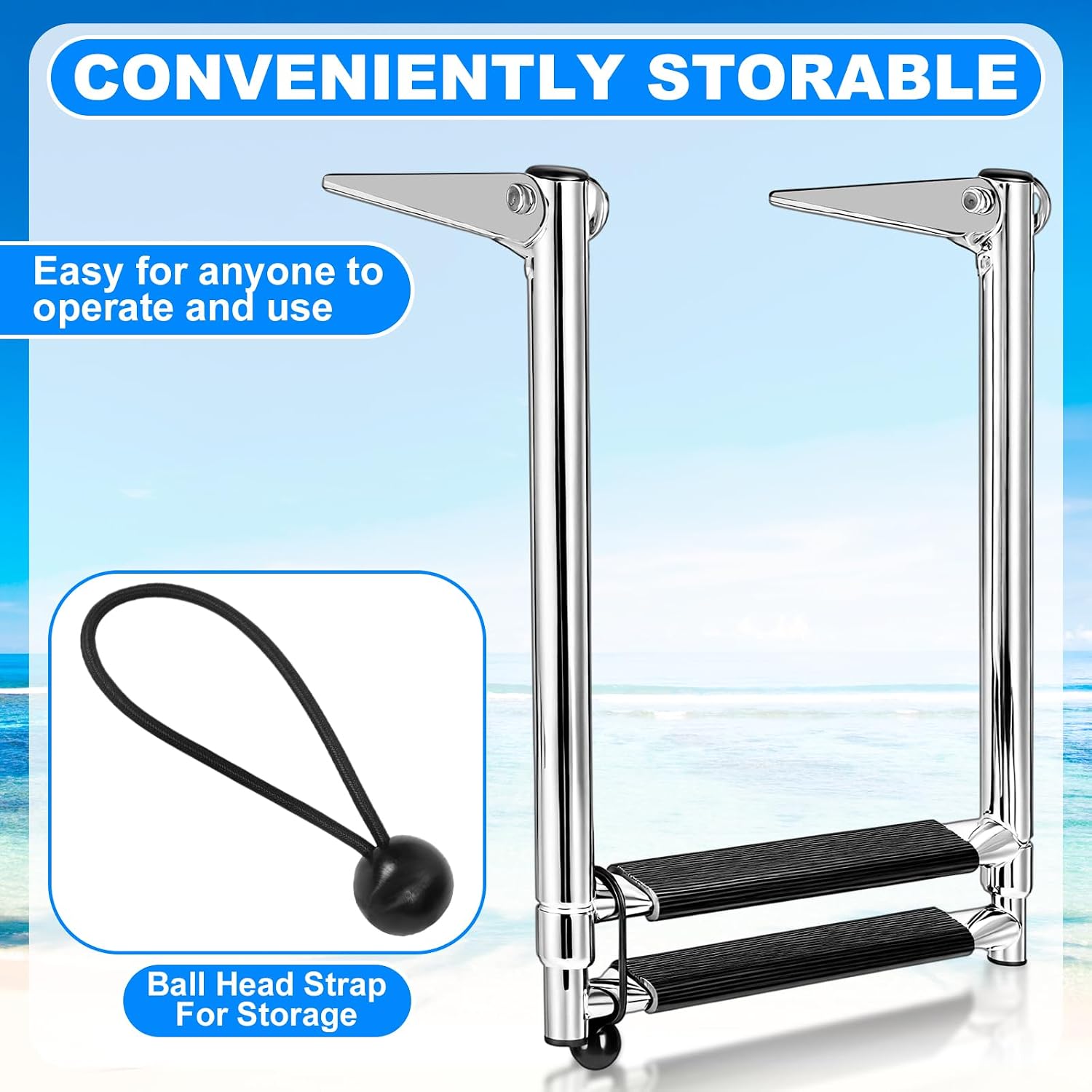 Frienda Boat Ladder 304 Stainless Steel Telescoping Step Ladder Heavy Duty Folding Pontoon Boat Stepladder Portable Dock Swim Stepladder for Marine Yacht