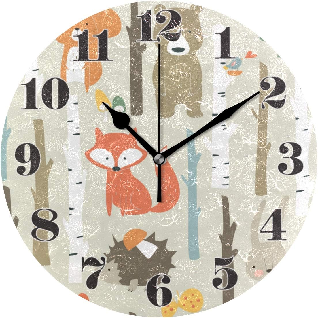 senya Wall Clock Silent Non Ticking, Round Funny Fox Art Clock for Home Bedroom Office Easy to Read