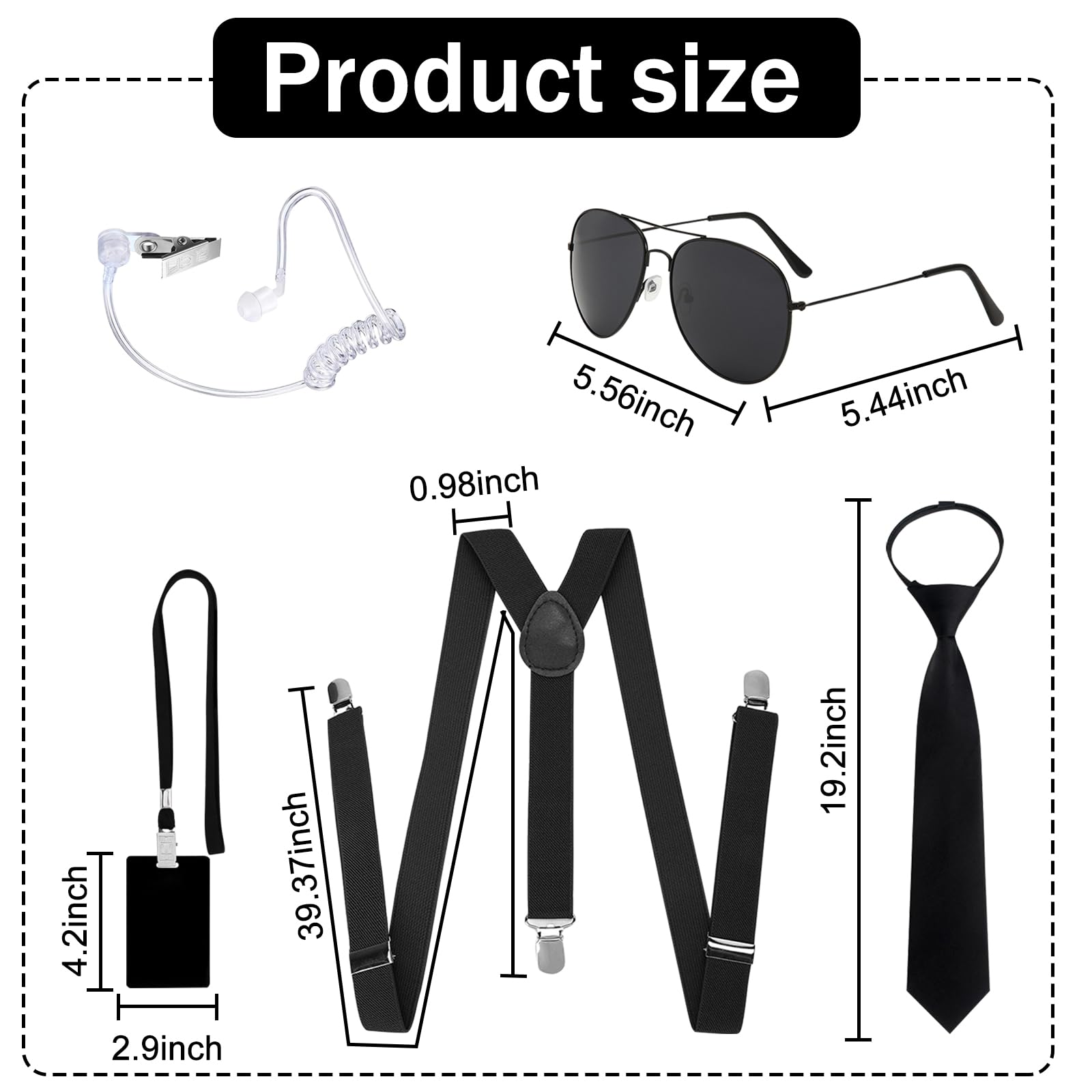 EDLMKM 5 Pcs Agent Accessories Set, Agent Costume Accessories, Security Guard Cosplay Kit with Sunglasses, Tie, Card Holder - Image 2
