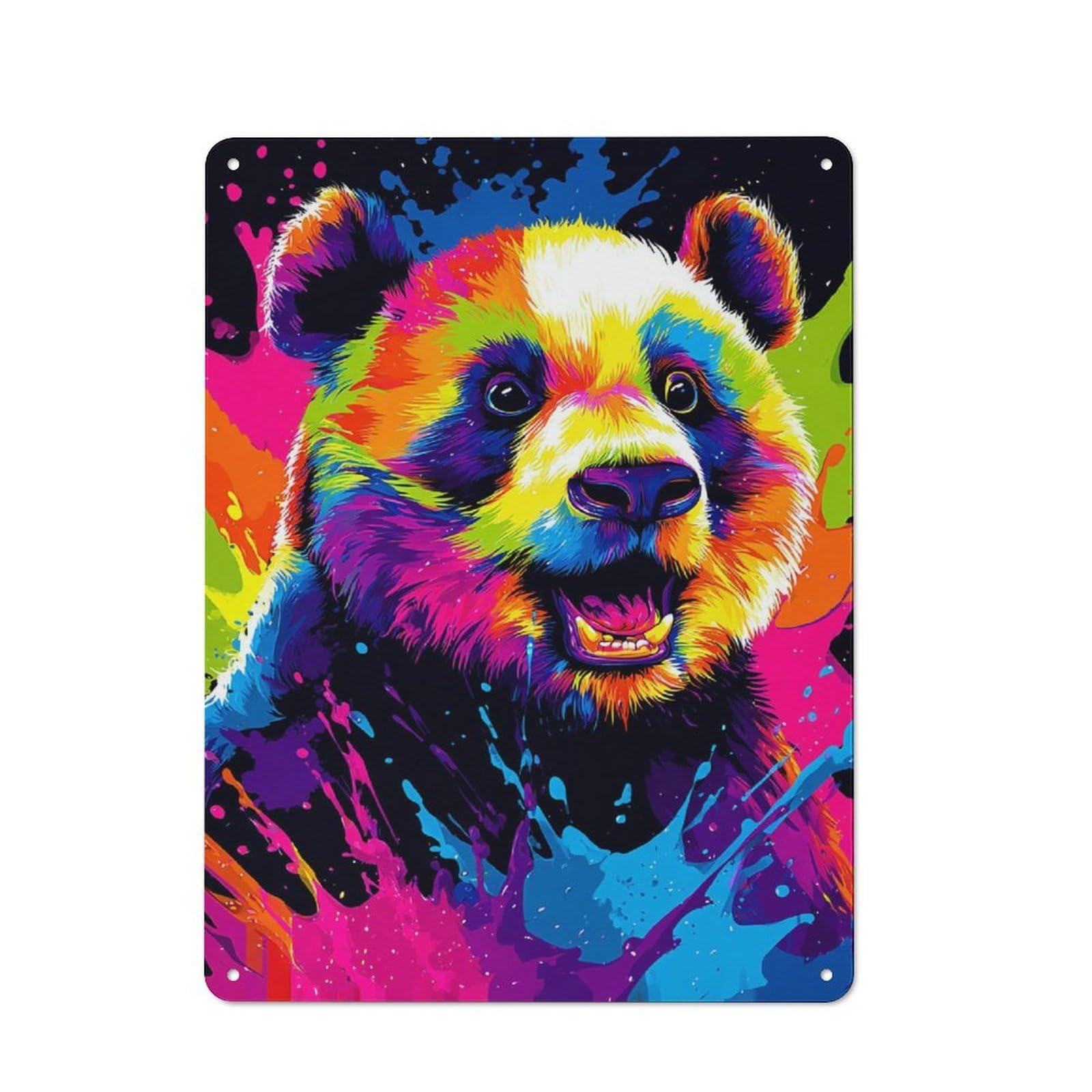 Colorful Panda Splash Art Tin Wall Plaque 40x30cm, Rustic Farmhouse Wall Decor for Dining Room, Cafe, Entryway Or Family Room