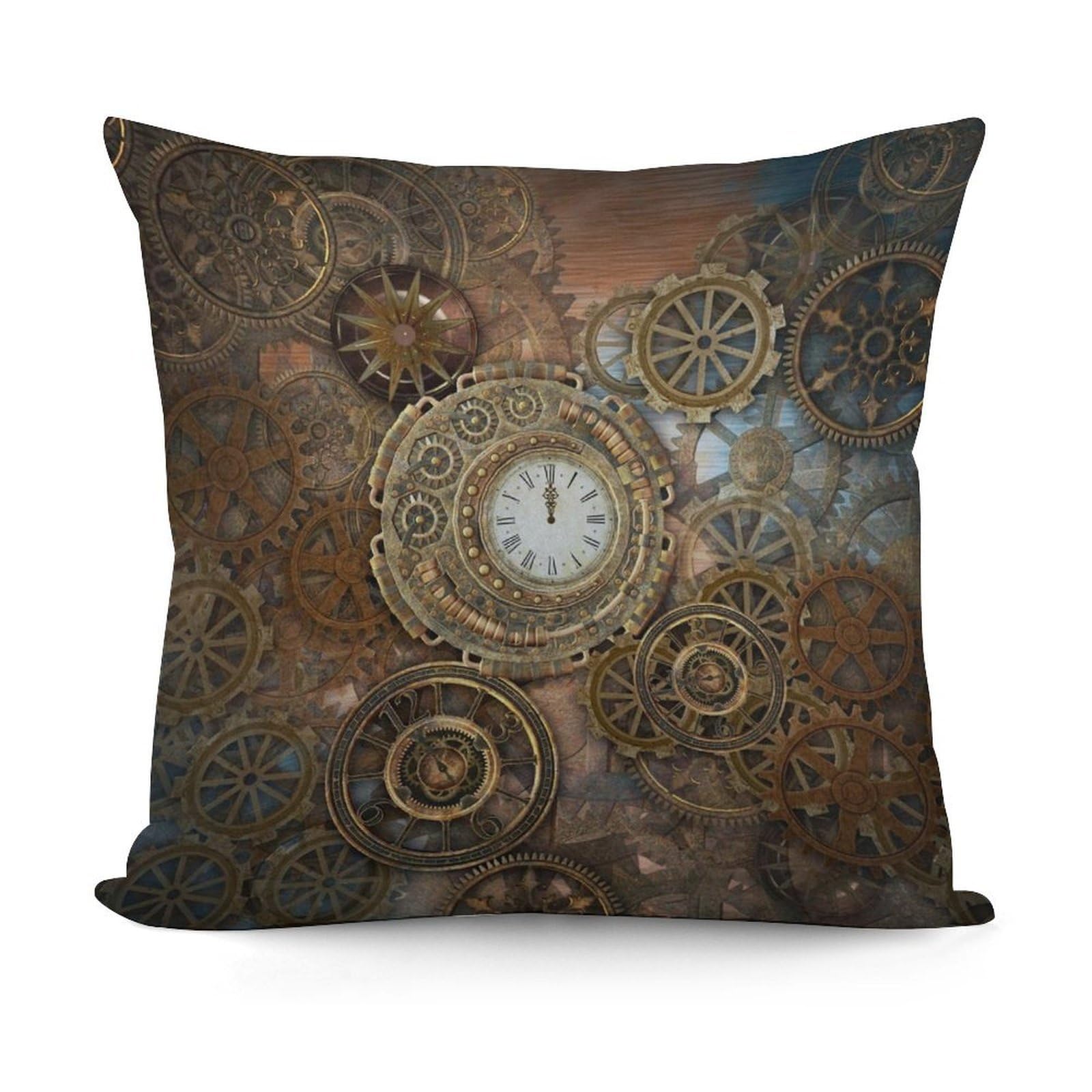 FekiLoot Rusty Steampunk Clock Plush Cushion Covers, Double-Sided Throw Pillow Covers with Invisible Zipper, Comfortable Soft Square Cushion Cases for Sofa Bedroom Living Room 18x18 Inch (45x45cm)