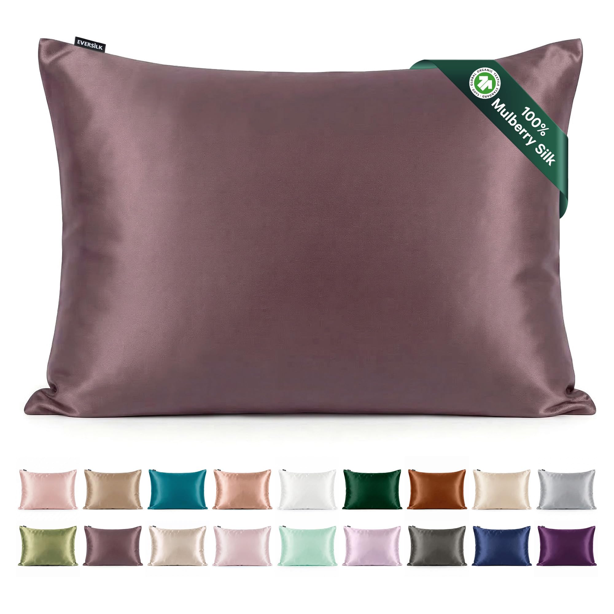 Mulberry Silk Pillowcase for Hair and Skin: 22 Momme Both Sides 100% Pure Silk Pillow Case with Hidden Zipper - Natural Pillow Cover for Cooling Sleep 1 Pack Lilac Grey