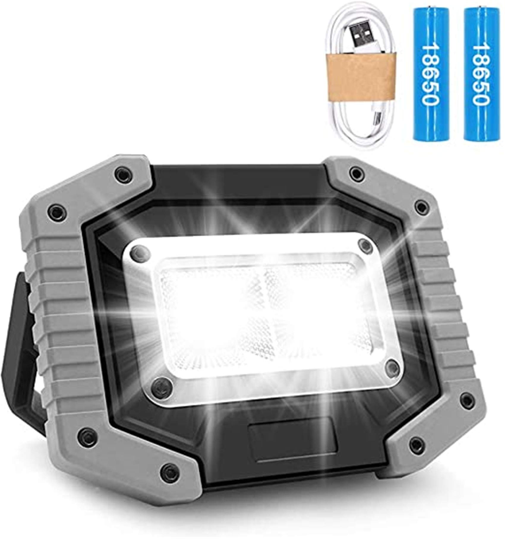 30W Floodlight Battery Security Light,LED Rechargeable Work Lights, with 3 Modes Outdoor Floodlight Camping Lights with USB Waterproof for Yard Garage Fishing Hiking