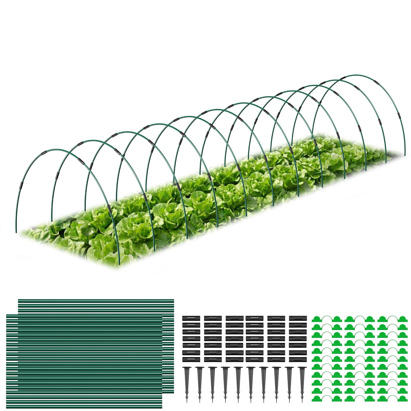MYMULIKE Lot de 60 Tunnels de Culture pour Carrés Potagers, Arceaux de Tunnel de Plantes, Kit de 12 Arceaux de Jardin en Fibre de Verre, Arceaux de Serre pour Légumes, Fleurs et Fruits