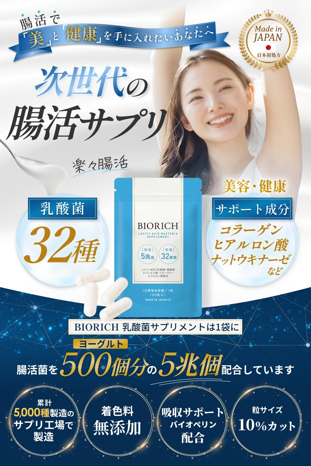 Amazon | 【5兆個×32種の腸活菌で理想の腸活を】乳酸菌 サプリ 1日1粒