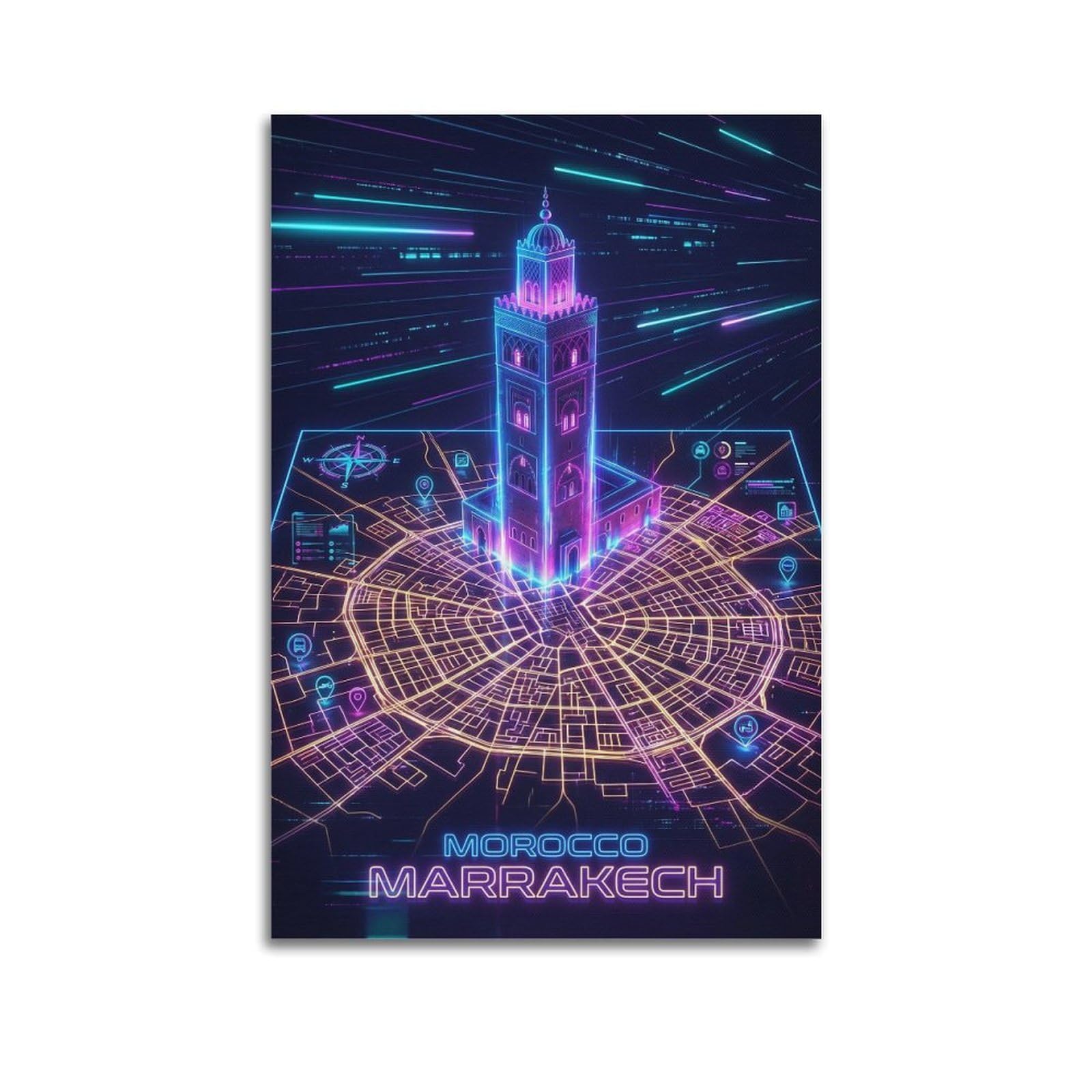XKUGA Monaco 80s Neon City Gamer Room Poster Modern Decorative Canvas Prints - Ideal Wall Art for Family, Man Cave, Game Room, Boys & Girls Bedroom 24x36inch(60x90cm)