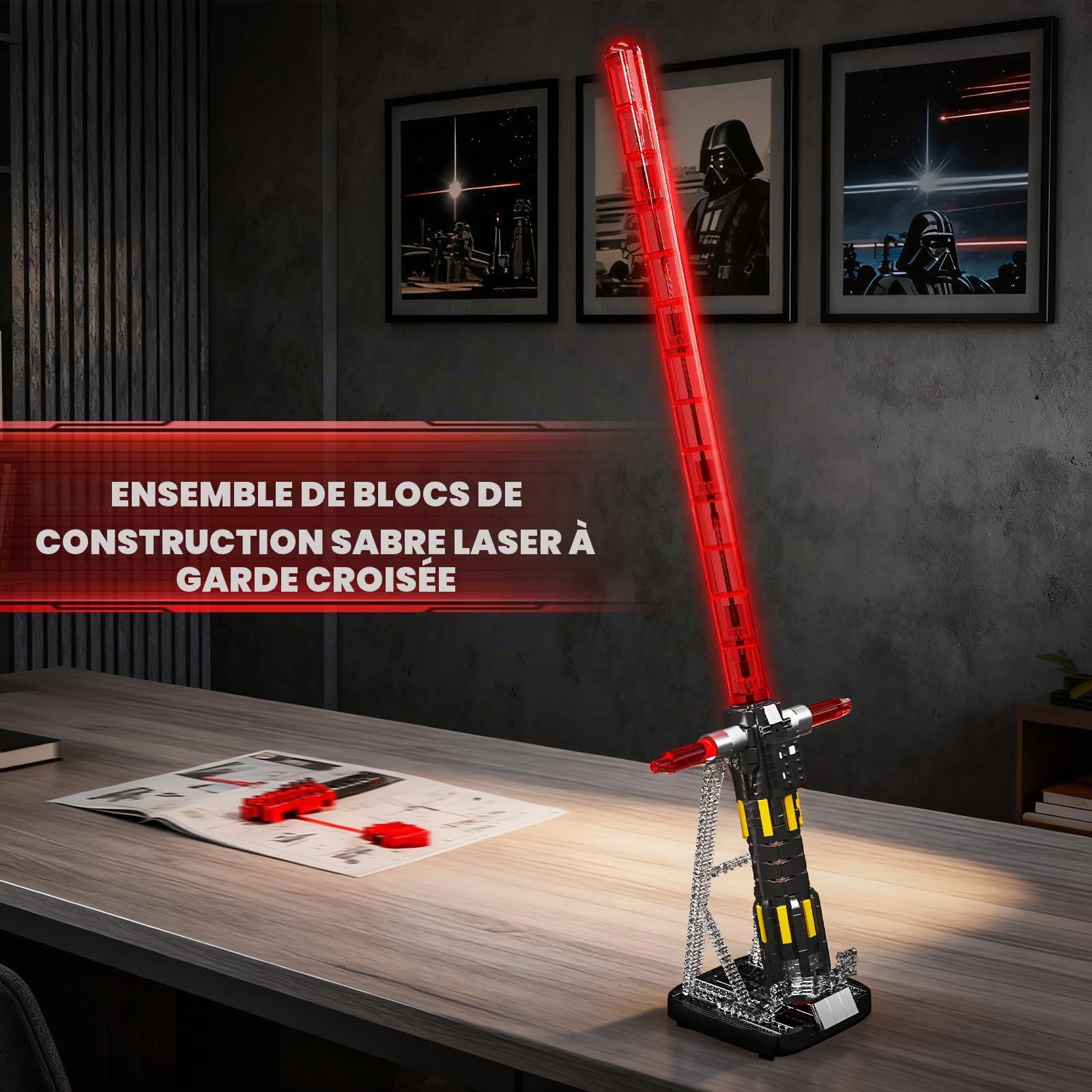 Mould King 10239 Ensemble de Construction Sabre Laser à Garde croisée, Sabre Laser avec Support, LED Rechargeable, Convient aux Adultes et aux Enfants, Jeu de rôle (1168 pièces)