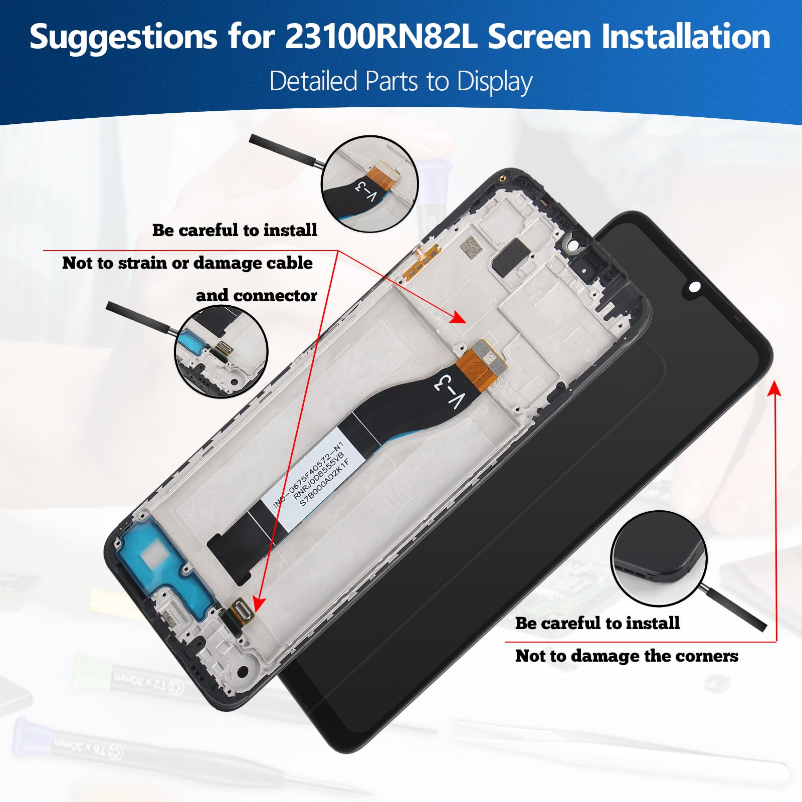 Per Xiaomi Redmi 13C Schermo LCD per Xiaomi Redmi 13C 23100RN82L, 23106RN0DA, 23108RN04Y Display Assemblea Sostituzione Schermo di Vetro Digitalizzatore con strumenti di Riparazione (Nero con Cornice)