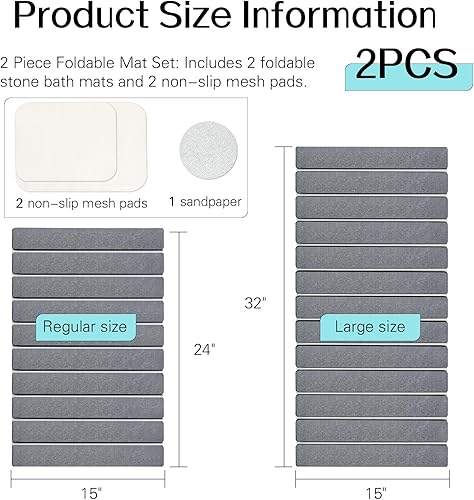 Miniatura 2 de Cuckan Paquete de 2 tapetes de baño plegables de piedra para baño, súper absorbentes, de tierra de diatomeas, de secado rápido, tapetes de secado