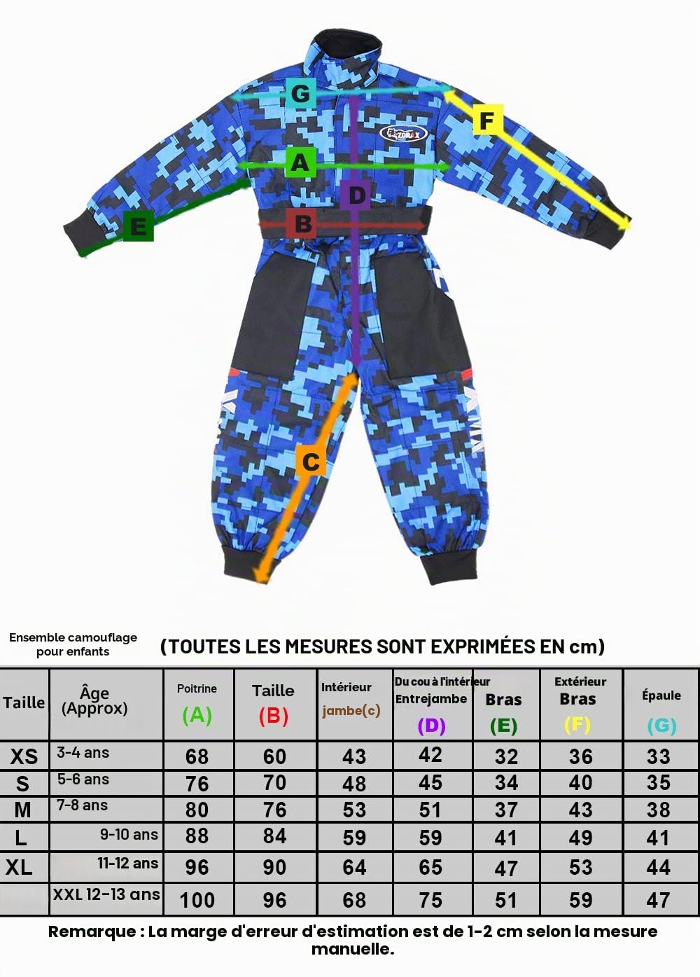 Zorax Intérieur doux/extérieur durable CUB Enfants Motocross CAMO Costume Enfants Moto Moto Course Vêtements Enfant ATV Karting Costume Globalement