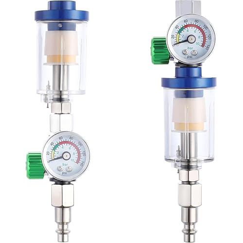 Oil Water Separator, Air Filter with Pressure Gauge, Pressure Regulator for Air Spray Gun, G1/4" Inlet and Outlet