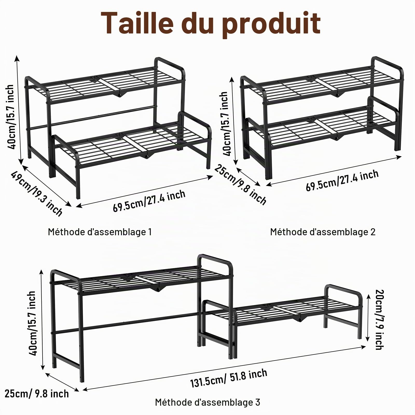 Support de plantes en métal convertible à 2 niveaux- Rangement empilable