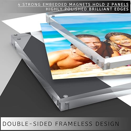 Miniatura 4 de unum Marco de fotos acrílico transparente de 4 x 6 pulgadas, marcos magnéticos flotantes de lujo, marco de bloque Lucite, escritorio, estante o