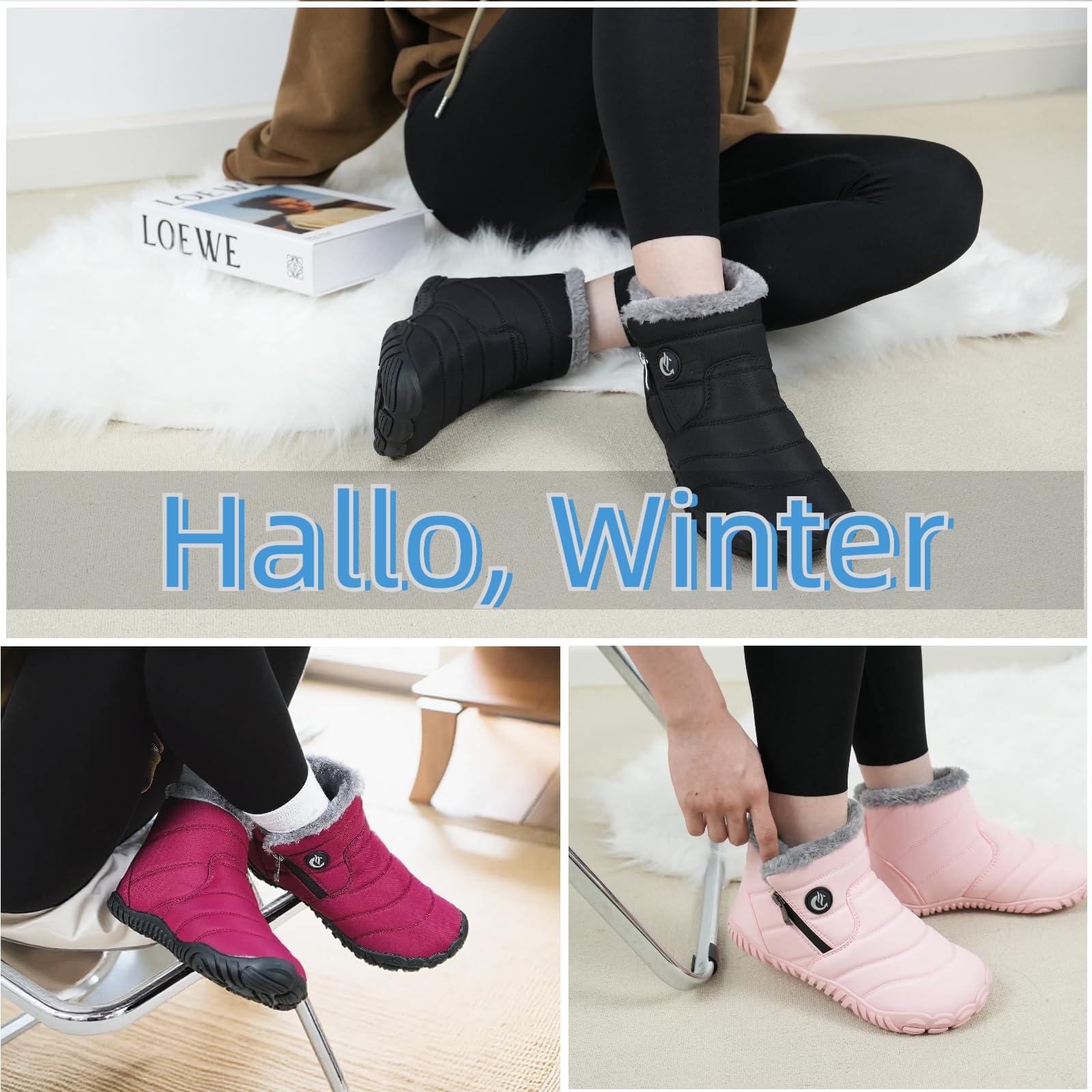 Stivali Donna Invernali Uomo Stivali da Neve Foderato Caldo Scarpe da Inverno Caldi Casual Camminate Antiscivolo Boots Impermeabili,Dimensione:36-46 EU