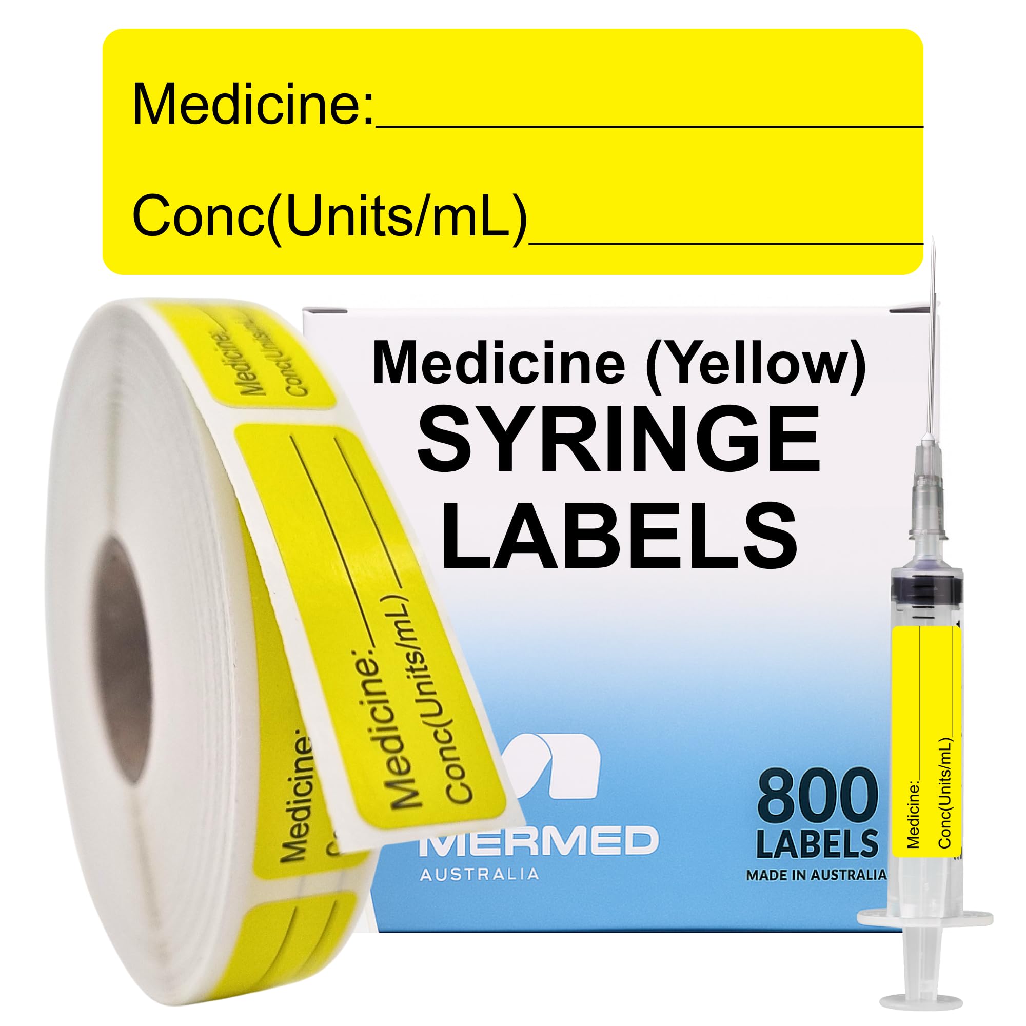 Yellow Medicine Syringe Labels (Units/mL) - 800 Medication Labels Stickers, 12mm x 40mm, for Hospitals, Pharmacy &amp; Vet