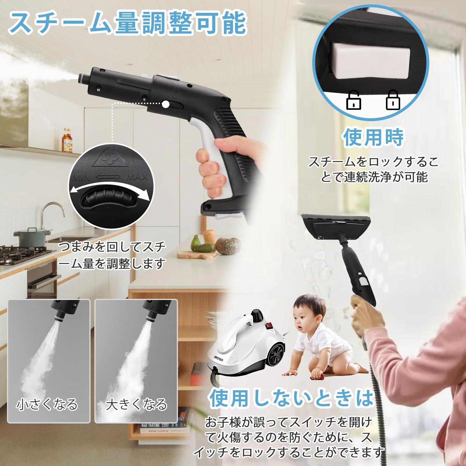 Nettoyeur vapeur multi-usages avec 23 accessoires pour enlever le papier peint, le sol, la moquette, le canapé, les meubles rembourrés, la voiture, le carrelage, le rembourrage, la salle de bain