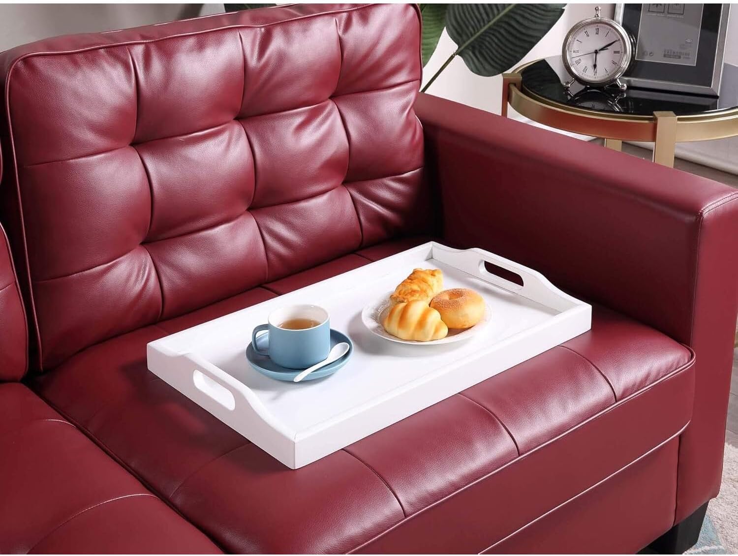 HomeStock Tuscan Treats Serving Tray, White Finish, No Assembly Required, Can be Used for Serving or as a Decorative Piece, Crafted from Rubberwood