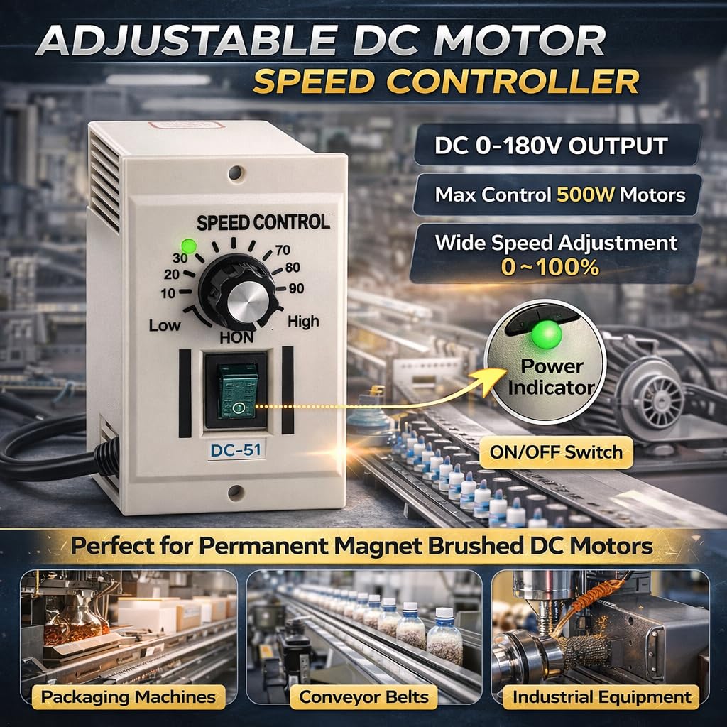 Regolatore di Velocità Motore CC 220V 500W, Output DC 0-180V, Controllo Preciso per Motori a Spazzole e Magnetici Permanenti