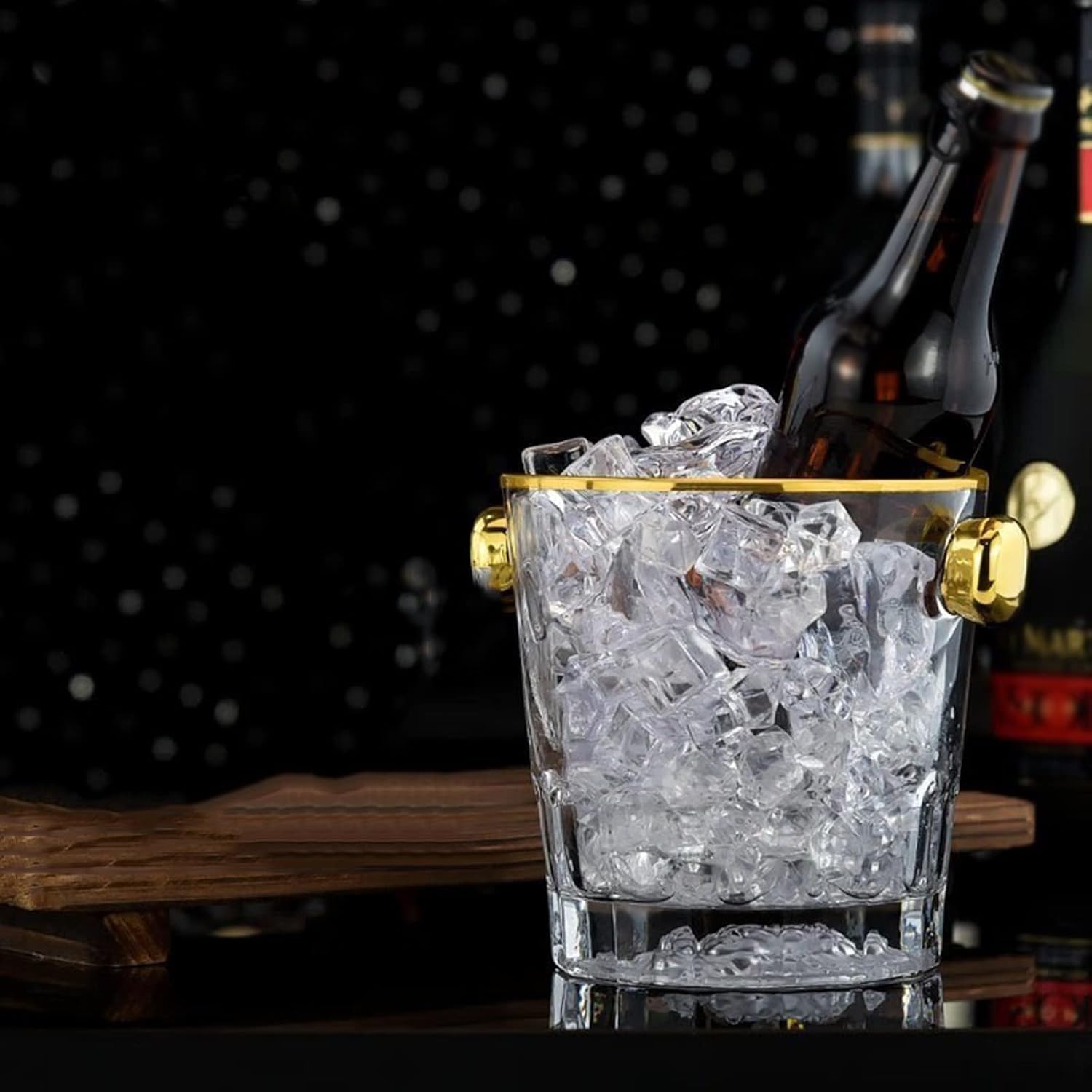 Cubitera Botella Vino Cubo de Hielo de Cristal cristalino Transparente con manijas de 300 ml de contenedor de Hielo Cubo de vinos bañera de Bebida Redonda para Fiesta/Bar
