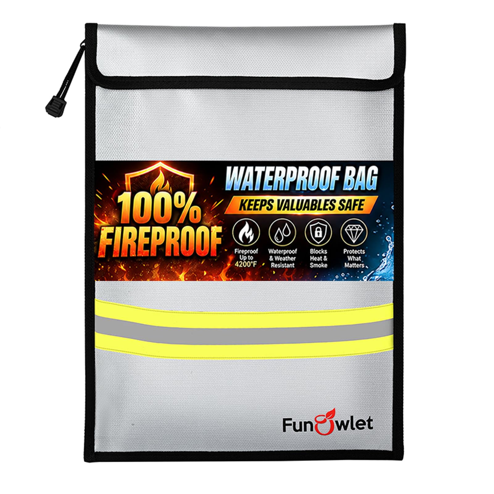 Fireproof Waterproof Money Document Bag - 15" x 11" Upgraded Zipper Bags, Fire & Water Resistant Storage Organizer Pouch for A4 A5 Documents Holder,File,Cash,Jewelry,Passport,Tablet,Laptop (Gray)-image-30