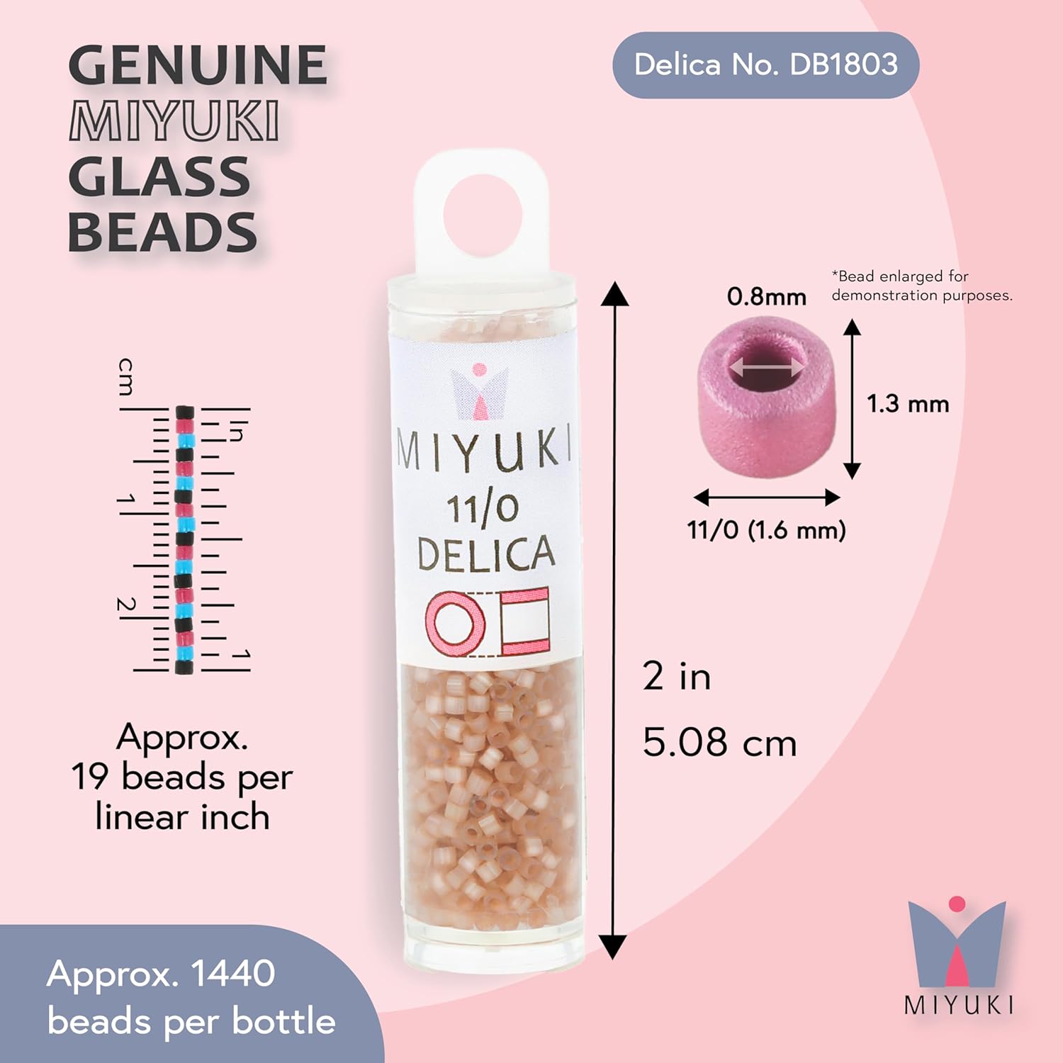 Miyuki Delica Seed Beads – Size 11/0 (1.6 mm), DB1803, Dyed Cinnamon Silk Satin, 7.2 g, Approx. 1440 Beads, Made in Japan - Image 3