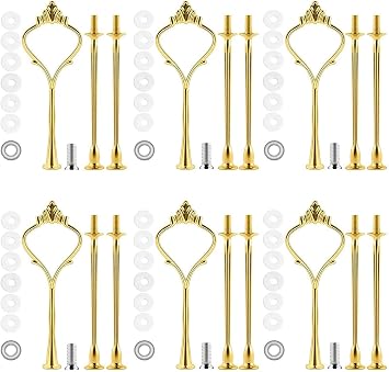 BetterJonny 6 Sets 3 Tier Cake Plate Stand Stand Handle, Cake Stand Hardware Handle Fittings Hardware Holder for Wedding and Party Making Dessert Platter StandGold