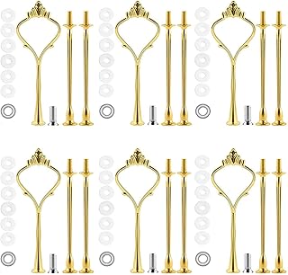 BetterJonny 6 Sets 3 Tier Cake Plate Stand Stand Handle, Cake Stand Hardware Handle Fittings Hardware Holder for Wedding and Party Making Dessert Platter Stand(Gold)