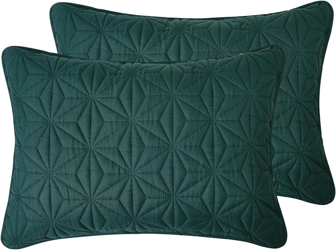 Full Green Microfiber Reversible Geometric Quilt Set