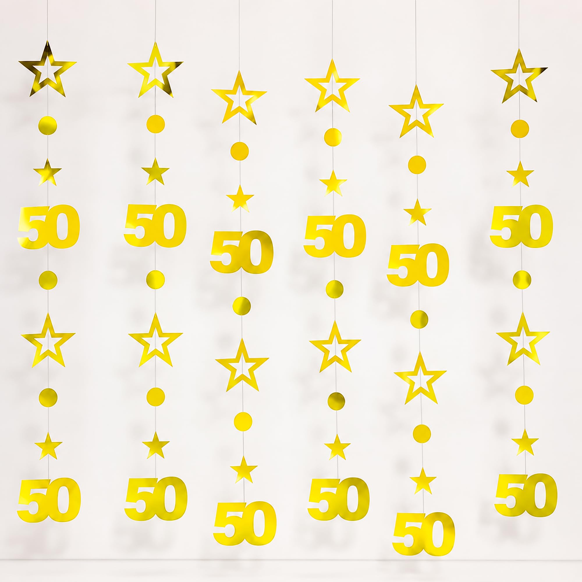 50th Birthday Decorations Garland Men - 6 Pcs Gold Glitter Garland Pre Assembled Number 50 Star Dot Streamer Banner Party Set for Men Cheers to 50 Year Birthday Background Supplies