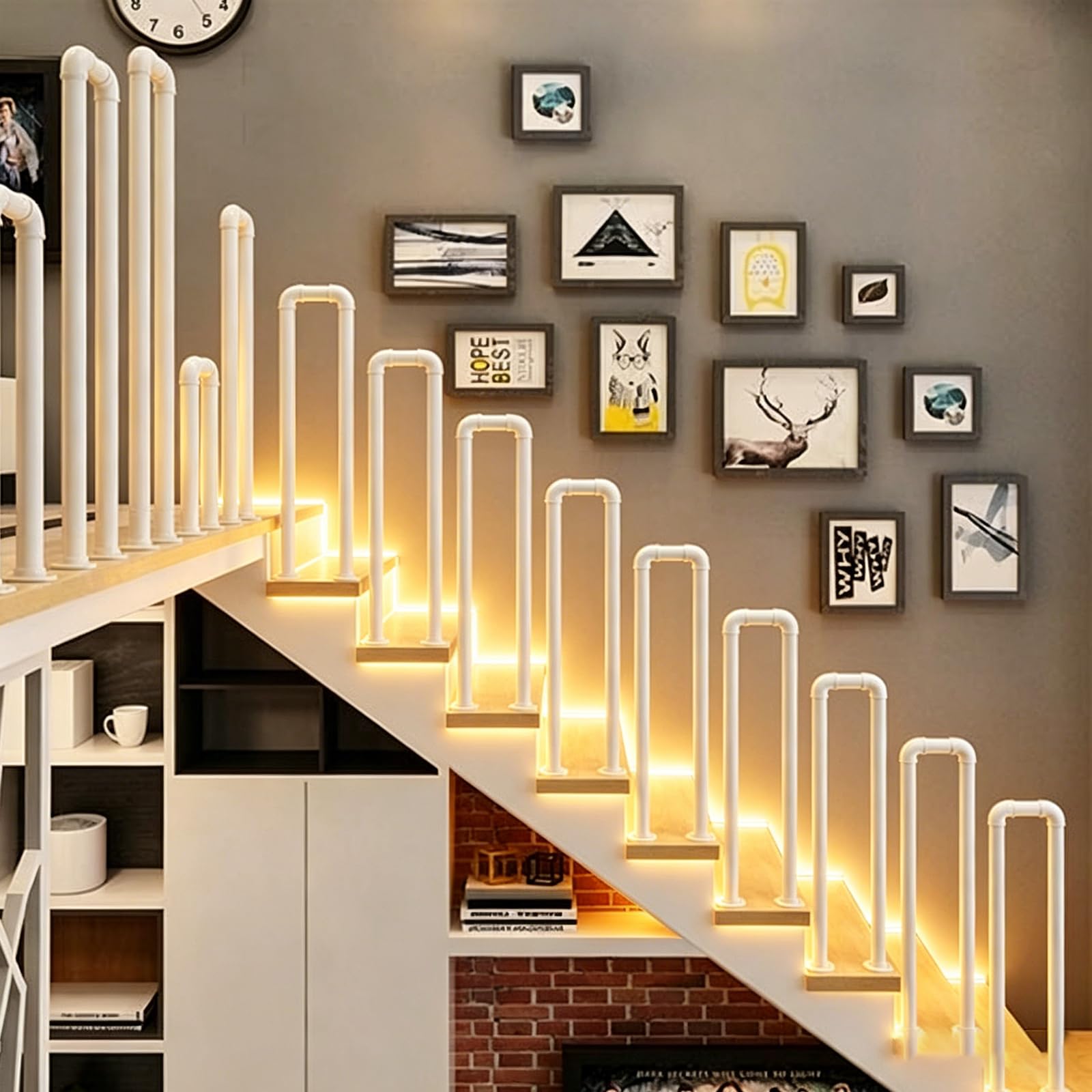 Errtsdb White Banister Handrail【Errtsdb Handrails For Outdoor Steps, 75Cm-Round Corners, 】 Galvanized Iron Handrail, U-Shaped Stair Railing For Garden, Backyard & Balcony
