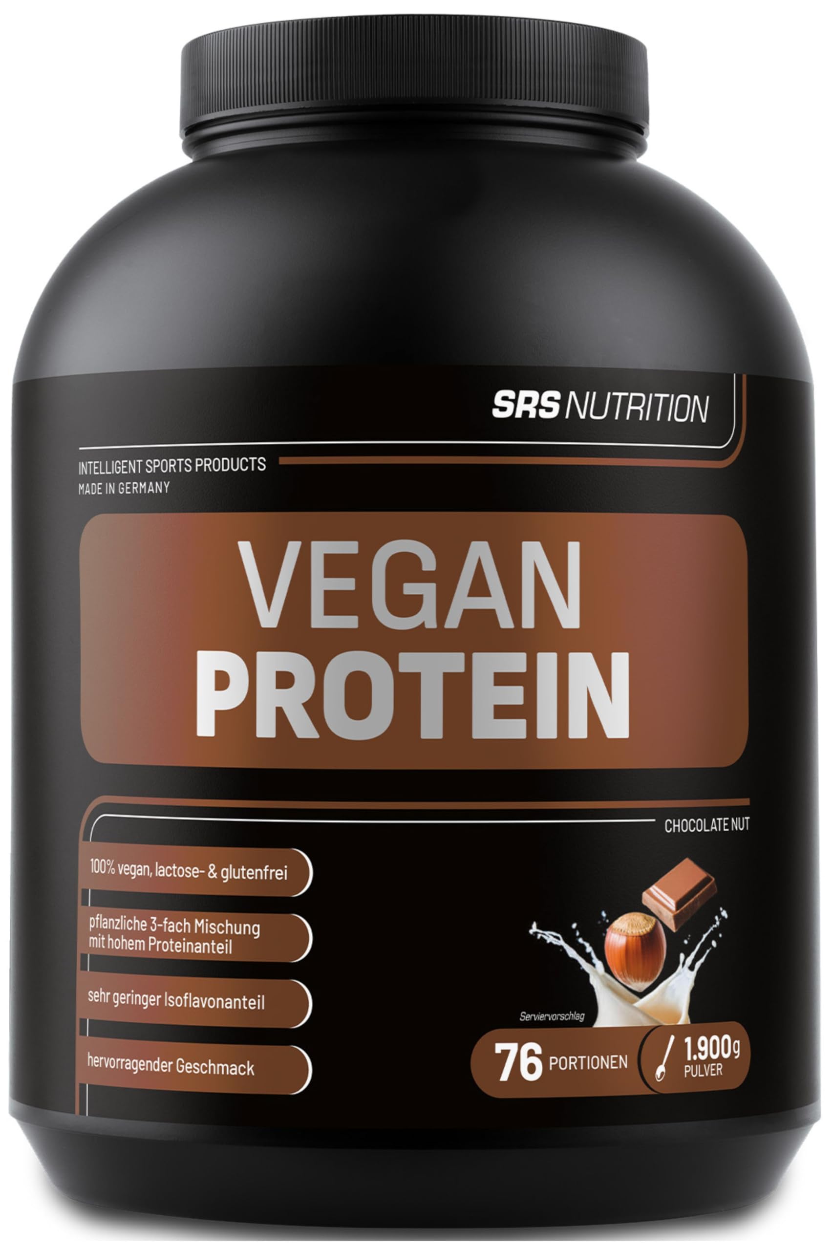 SRS Fit&Health - Vegan Protein | 100% vegan | sehr geringer Östrogenanteil | leckerer Geschmack, tolle Konsistenz | deutsche Premiumqualität (Schoko-Nuss, 1900 g)