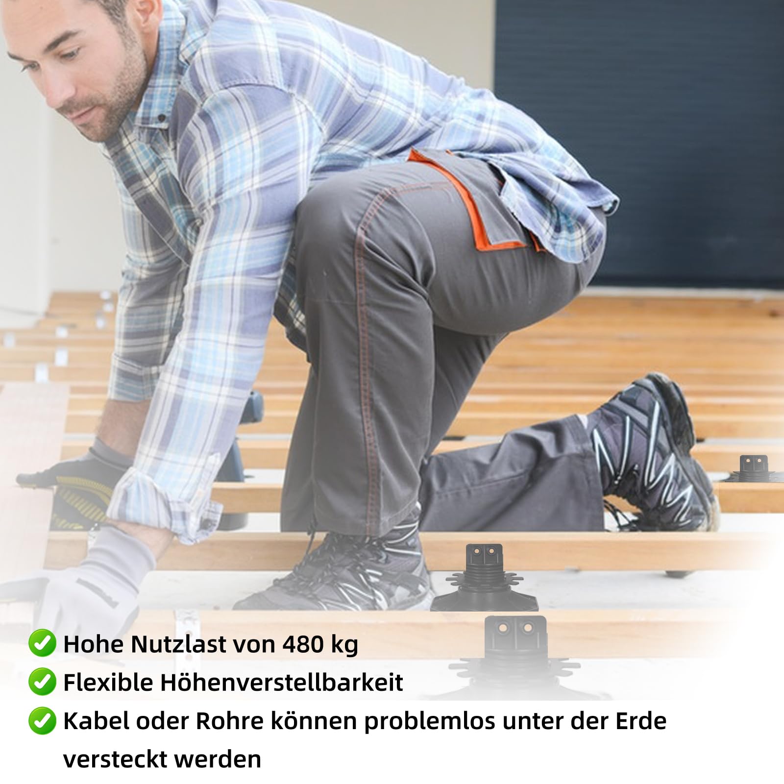 Stelzlager Höhenverstellbar, 24 Stück Stelzlager für Terrassenplatten, Stelzlager Selbstnivellierend für Terrassendielen-Unterkonstruktion, Stelzlager Höhenverstellbar 30–60 mm