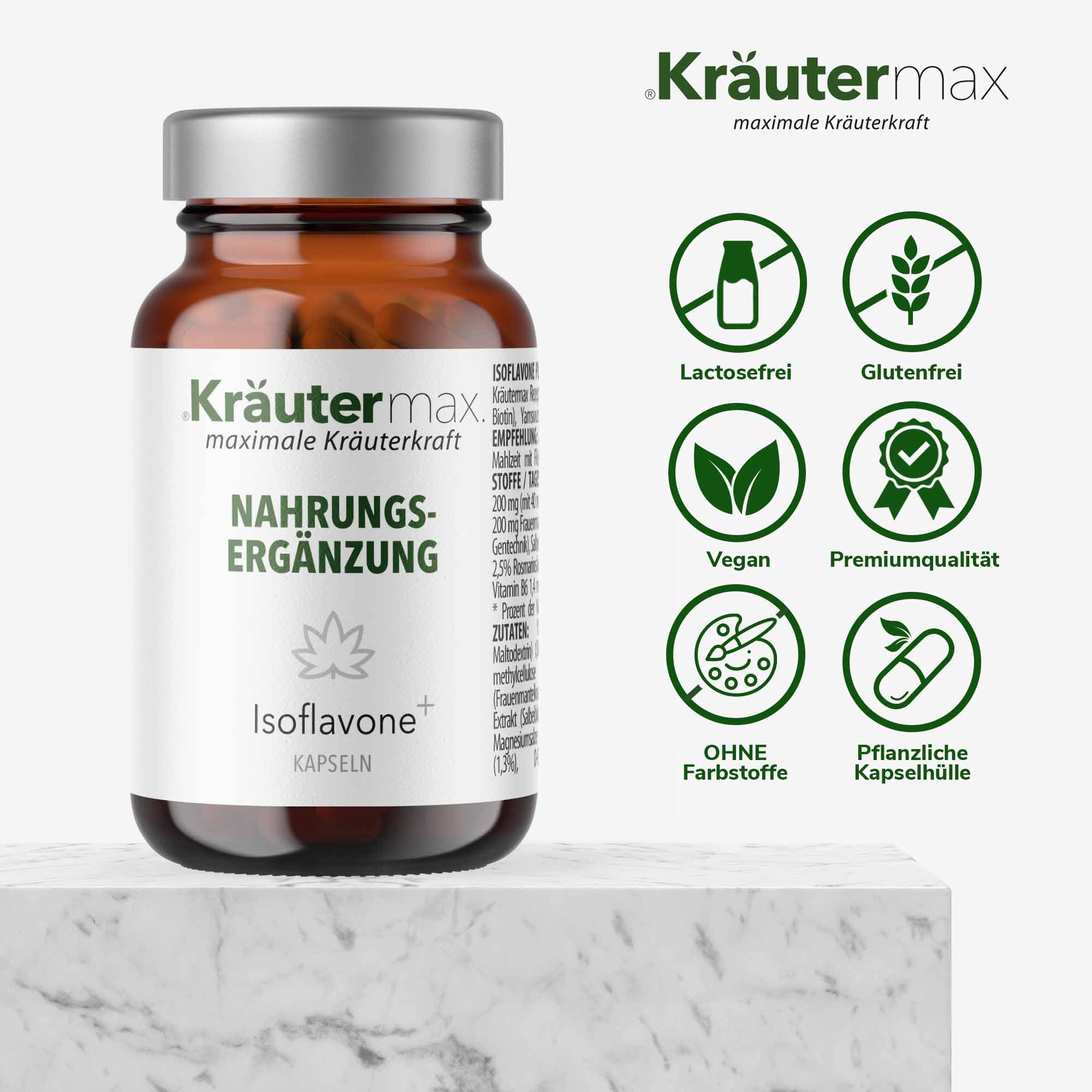 Kräutermax Soja Isoflavone & Yamswurzel Kapseln, plus Frauenmantel, Salbeiund Vitamin B, Vegan, 60 Kapseln