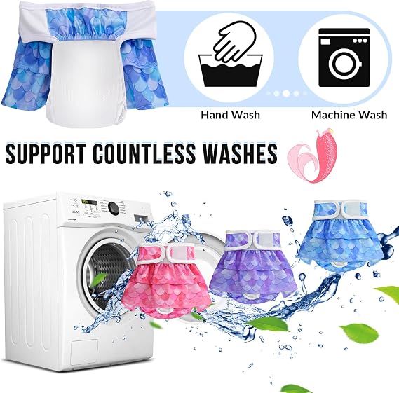 SlowTon Washable Dog Diapers, 3 Pack No Leak Comfortable Doggie Diaper Dress Skirt with Adjustable Snap Buttons for Girl, Reusable Female Dog Diapers Panties for Heat Period Excitable Urination